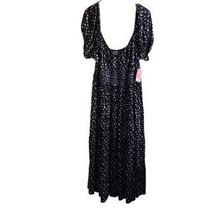 Arula B Maxi Dress Woman 2X Dark Floral Smocking Tiered Puff Sleeve Goblin Witch